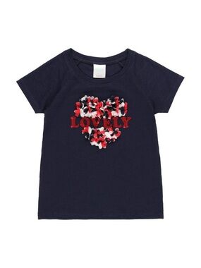 Girls' Navy 'Lovely' Heart Detail Short Sleeve Tee
